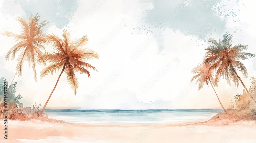 Obraz premium Serene Beach Scene with Palm Trees and Gentle Waves