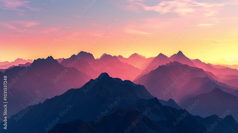 A panoramic view of a mountain range at sunrise with the peaks bathed in a golden glow The sky is painted with hues of pink and orange creating a stunning contrast with the dark silhouettes. A panoramic view of a mountain range at sunrise with the peaks bathed in a golden glow The sky is painted with hues of pink and orange creating a stunning contrast with the dark silhouettes.