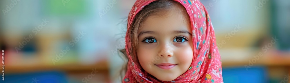 A child in a classroom learning about different cultures, proudly showing off traditional clothing from their heritage A child in a classroom learning about different cultures, proudly showing off traditional clothing from their heritage
