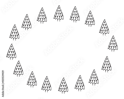 Christmas tree. Christmas tree painted in doodle style. frame template for postcard. gift card for the new year. template. vector. on a white background. Doodle.