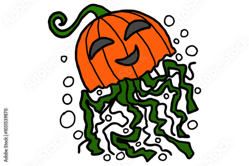 Halloween Pumpkin Head Jellyfish Cartoon photo