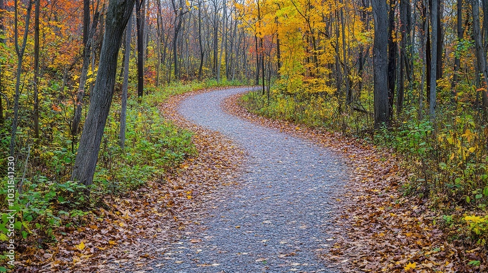 Obraz premium Serene Autumn Pathway Through Vibrant Forest