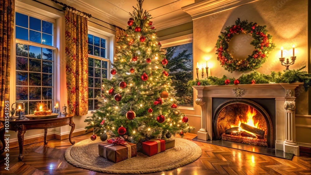 Panoramic Christmas Tree with Number 25 - Festive Holiday Decor Panoramic Christmas Tree with Number 25 - Festive Holiday Decor