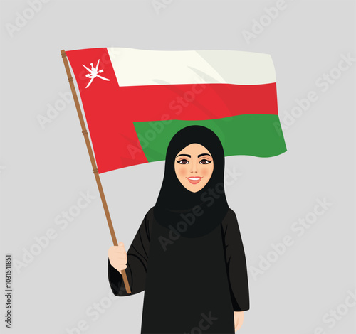 Arabic Girl from Oman holding the Omani flag