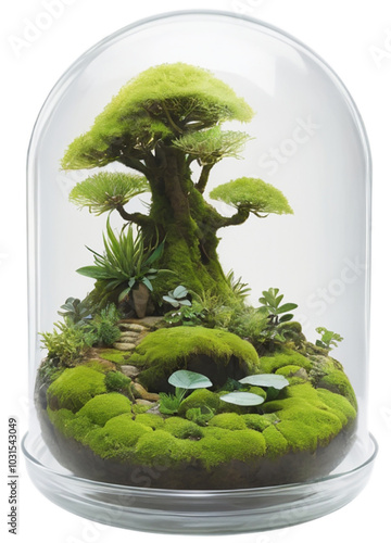 AI illustration of the world of moss terrarium plants.