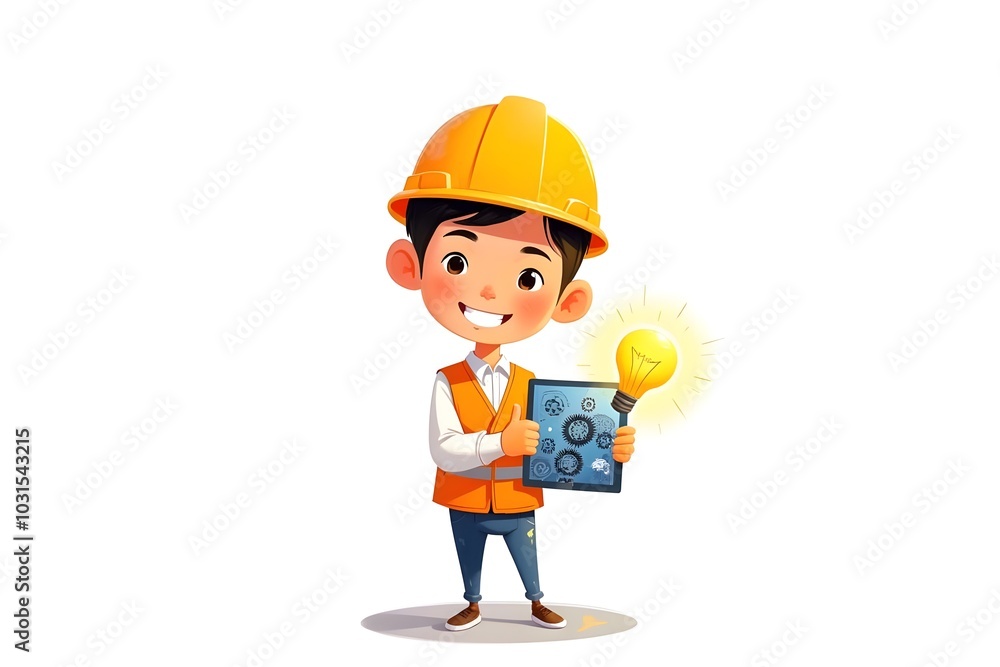 Cute Cartoon Construction Worker (Presenting a Tablet)
Cute Cartoon Construction Worker (Presenting a Tablet)
