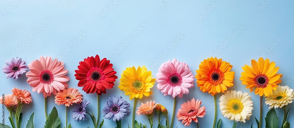 Colorful Gerbera Daisies on a Blue Background Colorful Gerbera Daisies on a Blue Background