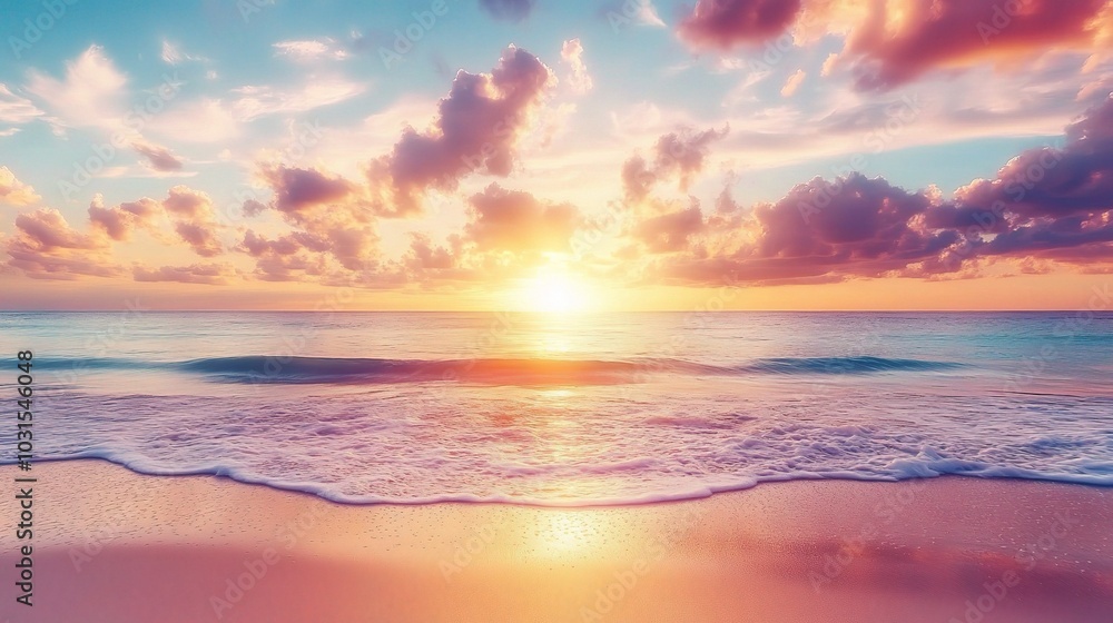 Obraz premium Serene Sunset Over Tranquil Ocean Waves