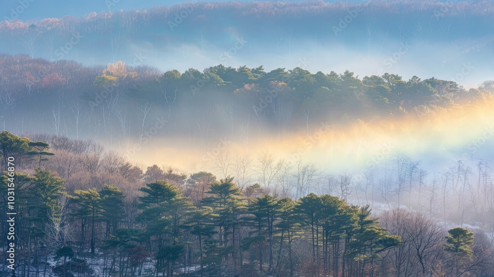 Serene Landscape with Soft Light and Mist Serene Landscape with Soft Light and Mist