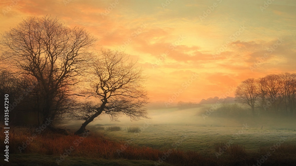 2408 57.A serene morning sunrise in winter, with the sky painted in shades of orange, yellow, and pink. The sunlight casts a soft glow over the landscape, creating a peaceful and tranquil scene. The 2408 57.A serene morning sunrise in winter, with the sky painted in shades of orange, yellow, and pink. The sunlight casts a soft glow over the landscape, creating a peaceful and tranquil scene. The