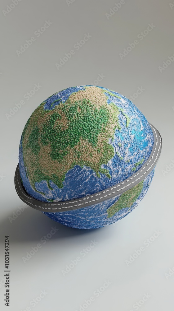 3d illustration of road around earth globe,Asphalt Road Circles earth,The road through the green forest, going through the forest to earth, Aerial top view forest,green grass field forward to globe. 3d illustration of road around earth globe,Asphalt Road Circles earth,The road through the green forest, going through the forest to earth, Aerial top view forest,green grass field forward to globe.