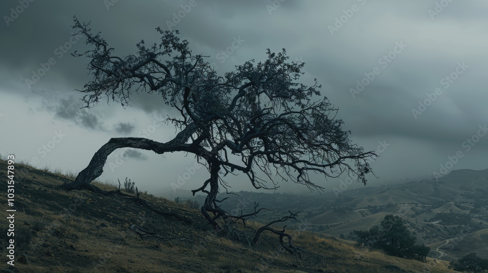 Dramatic Tree Silhouette Against Dark Clouds Dramatic Tree Silhouette Against Dark Clouds