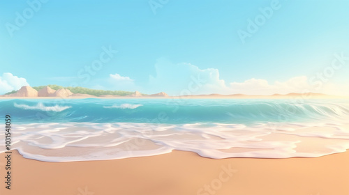 Empty beach and beautiful sea Serenity at a Sandy Beach with Clear Blue Waters.