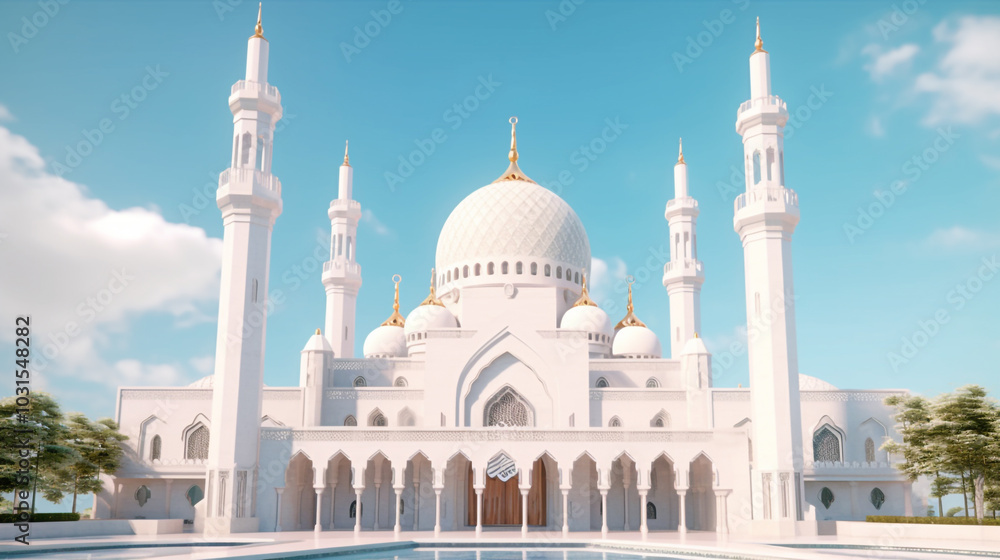 Fototapeta premium 3D rendering of a dome structure in a mosque design An architectural masterpiece: the Taj Mahal.