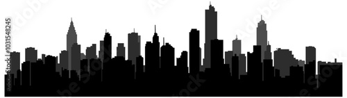 black and white city silhouette without background