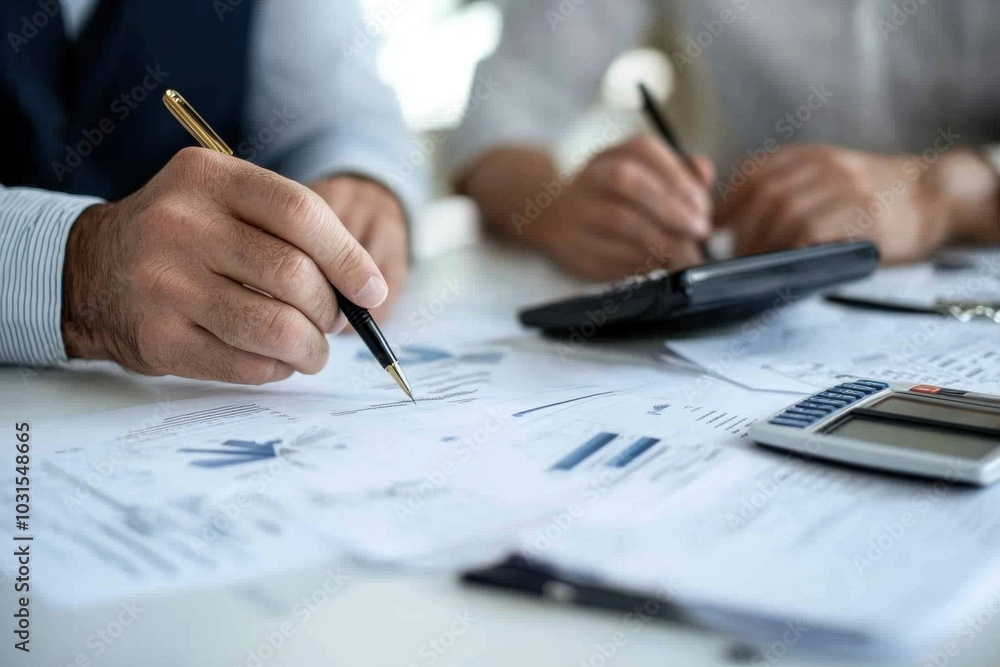 Business people analyzing financial charts and documents Business people analyzing financial charts and documents