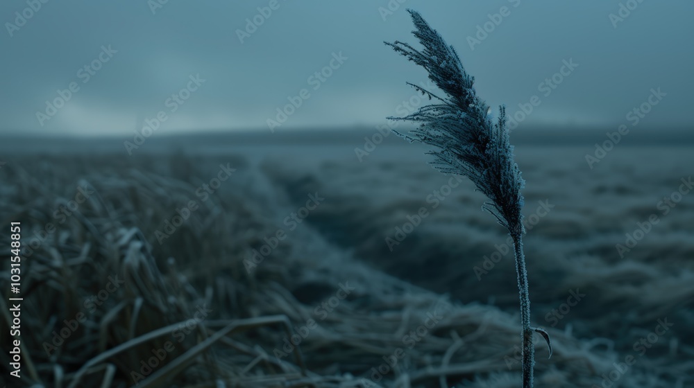 Obraz premium Frosty Reed Against a Misty Background