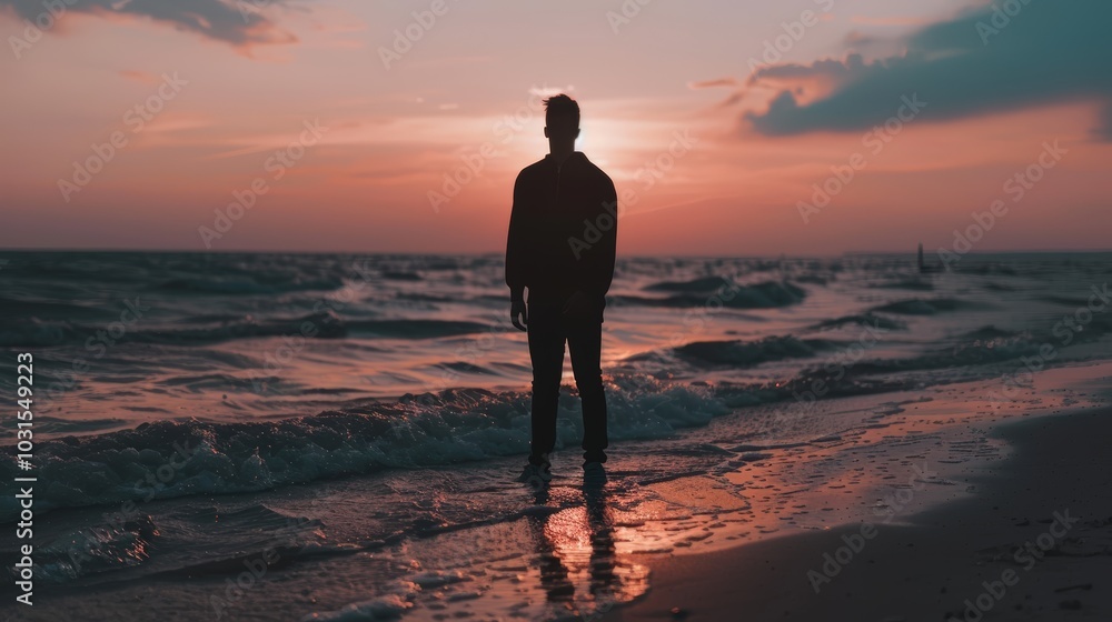 Silhouette of a Person at Sunset on the Beach Silhouette of a Person at Sunset on the Beach
