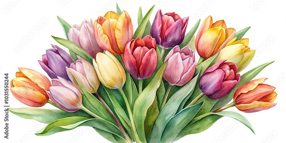 Watercolor tulips bouquet clipart Macro Watercolor tulips bouquet clipart Macro