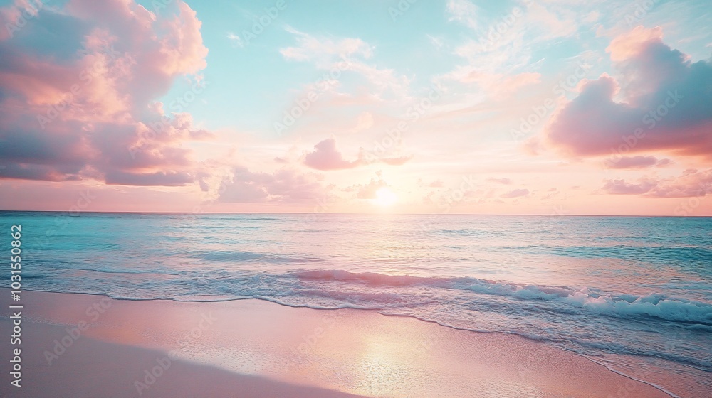 2408 108.A dreamy cotton candy sunrise over the ocean, with the sky painted in pastel hues of pink, blue, and soft orange. The delicate clouds float gently above the horizon, and the golden sunlight 2408 108.A dreamy cotton candy sunrise over the ocean, with the sky painted in pastel hues of pink, blue, and soft orange. The delicate clouds float gently above the horizon, and the golden sunlight