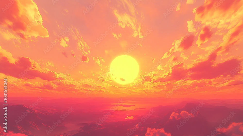 2408 112.A stunning sky at sunset, with the real sun glowing low on the horizon, casting warm shades of orange, pink, and yellow across the sky. Soft clouds drift across the scene, reflecting the 2408 112.A stunning sky at sunset, with the real sun glowing low on the horizon, casting warm shades of orange, pink, and yellow across the sky. Soft clouds drift across the scene, reflecting the