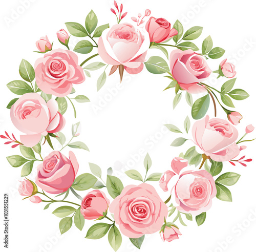 Pink Rose Floral Wreath Illustration Design