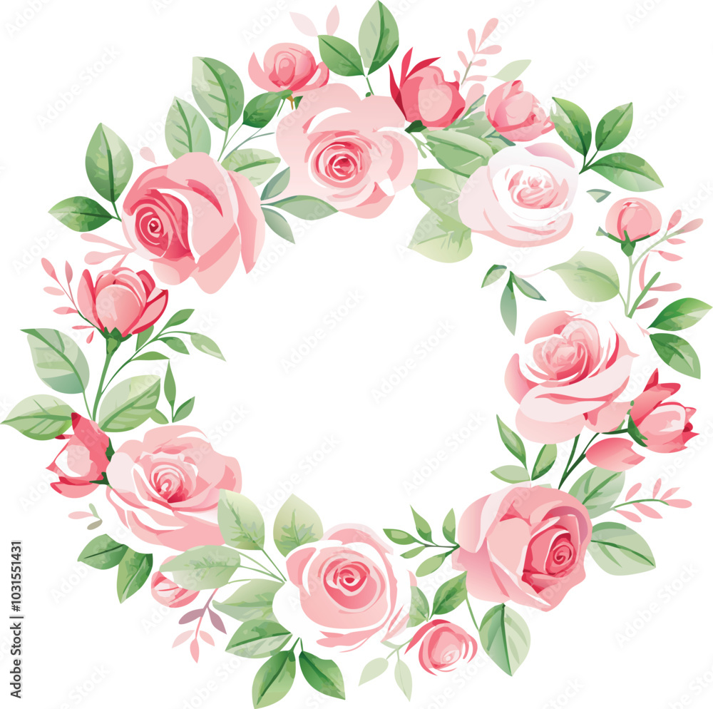 Pink Rose Floral Wreath Illustration Design Pink Rose Floral Wreath Illustration Design