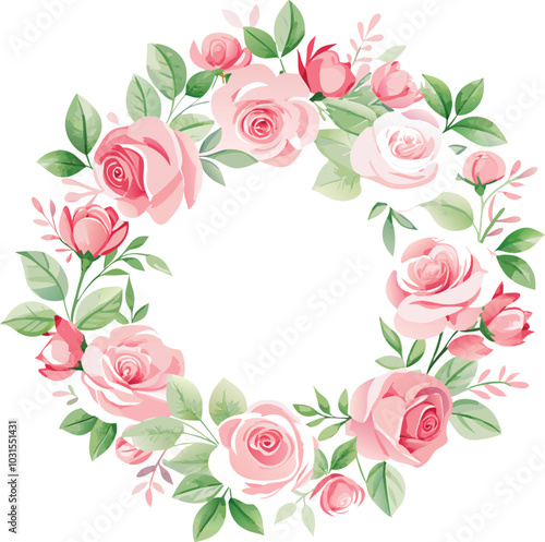 Pink Rose Floral Wreath Illustration Design