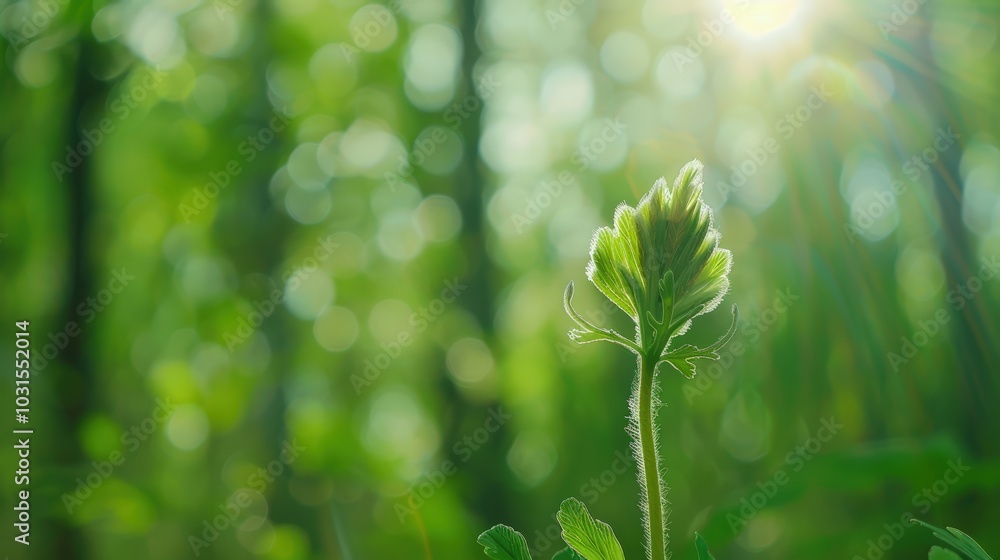 Obraz premium Fresh Green Sprout in Nature with Soft Sunlight