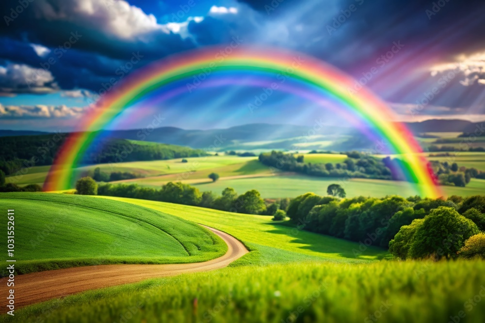 Obraz premium Positive Thinking and Happiness: A Colorful Rainbow After Rain in a Beautiful Life with Tilt-Shift Photography