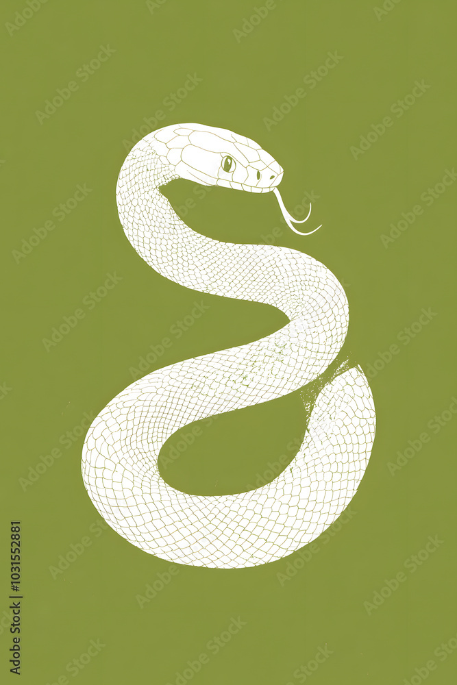 Fototapeta premium 白蛇とミニマルな背景イラスト