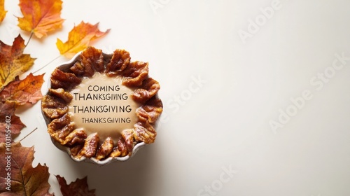 "COMING THANKSGIVING" in bold serif font with a subtle shadow effect, centered on a minimal white background.