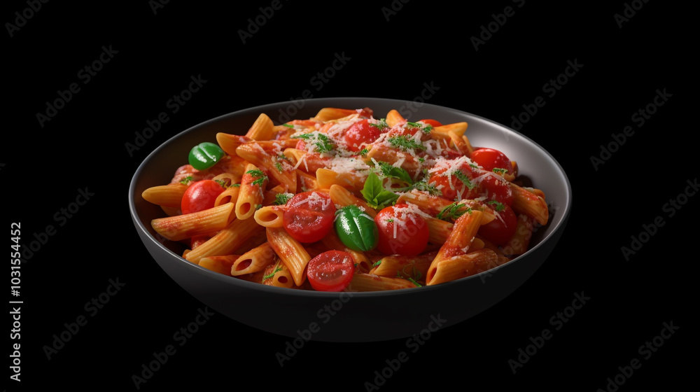 A close up of a bowl of food with pasta and basil on a wooden table with a pot of basil in the background food photograph of Italian penne all'arrabbiata, high quality A close up of a bowl of food with pasta and basil on a wooden table with a pot of basil in the background food photograph of Italian penne all'arrabbiata, high quality