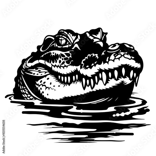 Crocodile Submerged In Water Face