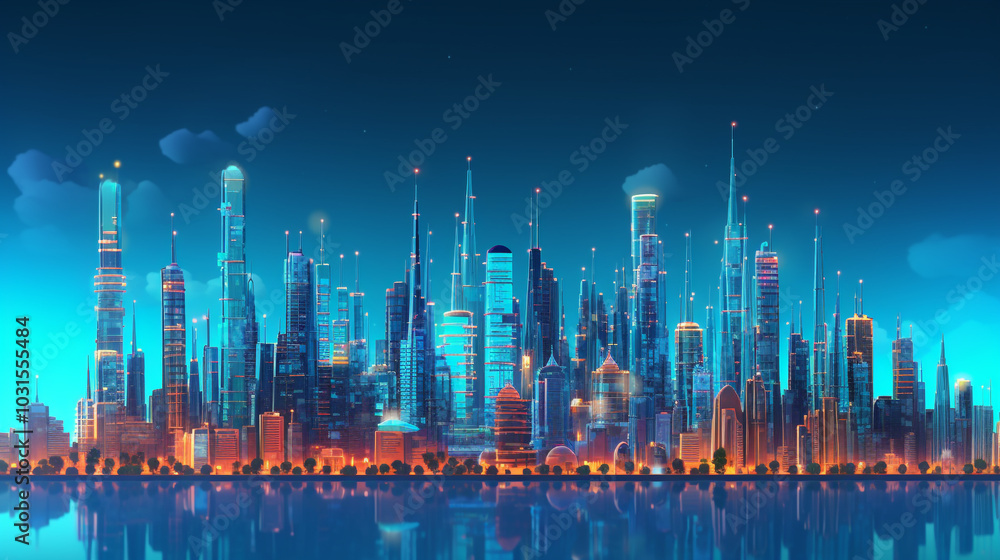 A cyberpunk cityscape that doubles as a vibrant abstract wallpaper or background, this image could be a digital art best-seller futuristic cityscape with glowing blue neon lights A cyberpunk cityscape that doubles as a vibrant abstract wallpaper or background, this image could be a digital art best-seller futuristic cityscape with glowing blue neon lights