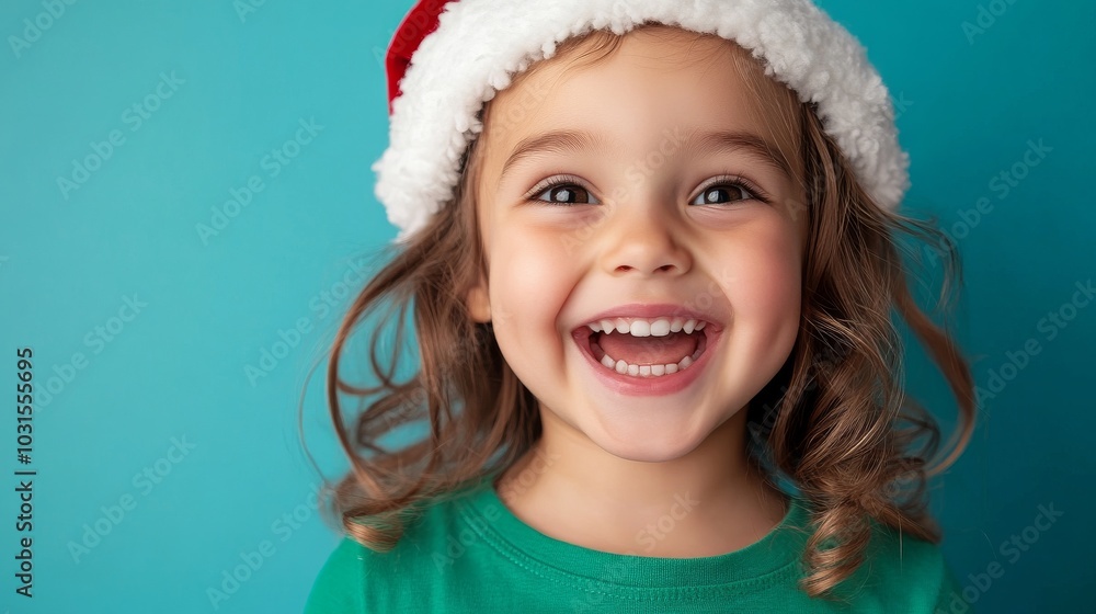 A cheerful child with bright eyes and a wide smile, wearing a Santa hat, radiates joy and excitement, capturing the spirit of the holiday season. A cheerful child with bright eyes and a wide smile, wearing a Santa hat, radiates joy and excitement, capturing the spirit of the holiday season.