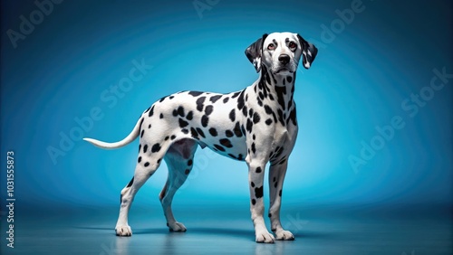 Wallpaper Mural Aerial Photography of a Dalmatian Dog on Vibrant Blue Background Showcasing Distinctive Black Spots and Graceful Posture for Animal Lovers and Pet Enthusiasts Torontodigital.ca