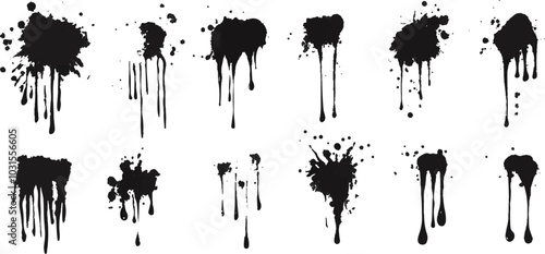 Black ink splatter vector set isolated on white background