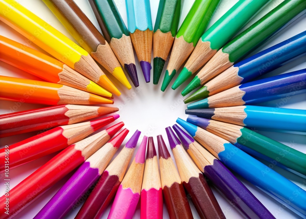 Aerial View of a Colorful Set of Pencils on a White Background - Creative Workspace, Art Supplies, Education, Drawing Tools, Artistry, Stationery, Colorful Pencils, Artistic Expression Aerial View of a Colorful Set of Pencils on a White Background - Creative Workspace, Art Supplies, Education, Drawing Tools, Artistry, Stationery, Colorful Pencils, Artistic Expression