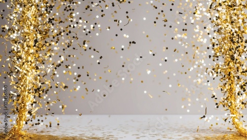 Sparkling Celebration with Golden Confetti Background. photo