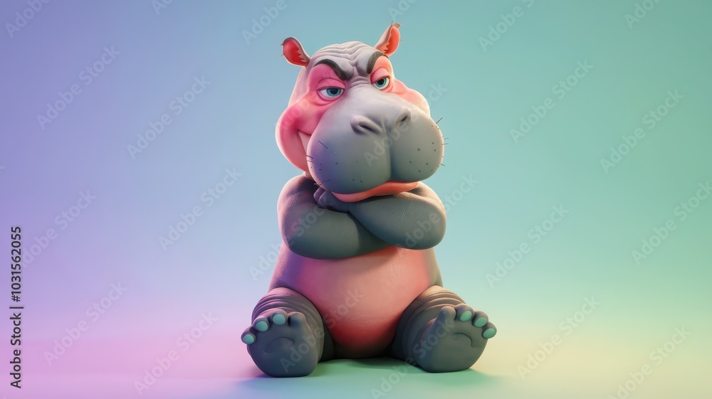 Cute cartoon hippo character sitting with a playful expression. Cute cartoon hippo character sitting with a playful expression.