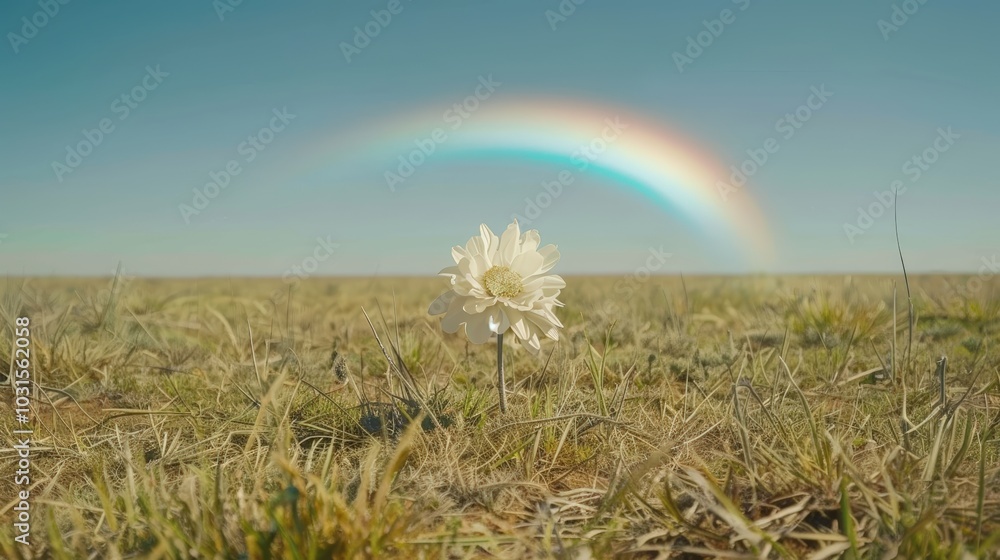 Obraz premium Single Flower Under a Vibrant Rainbow