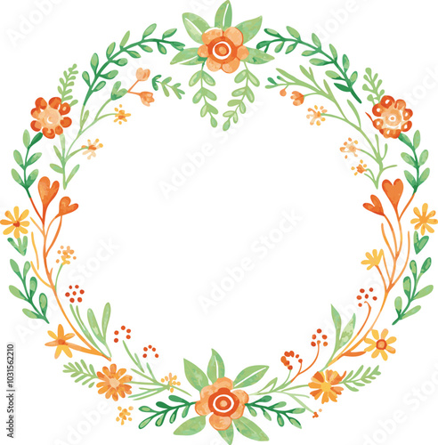 Watercolor Floral Wreath with Orange Blooms