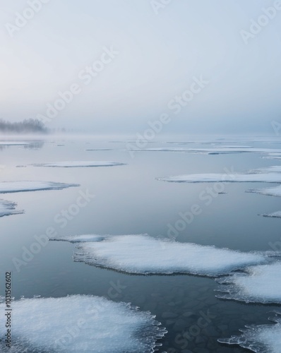 Serene icy landscape with tranquil reflection. photo