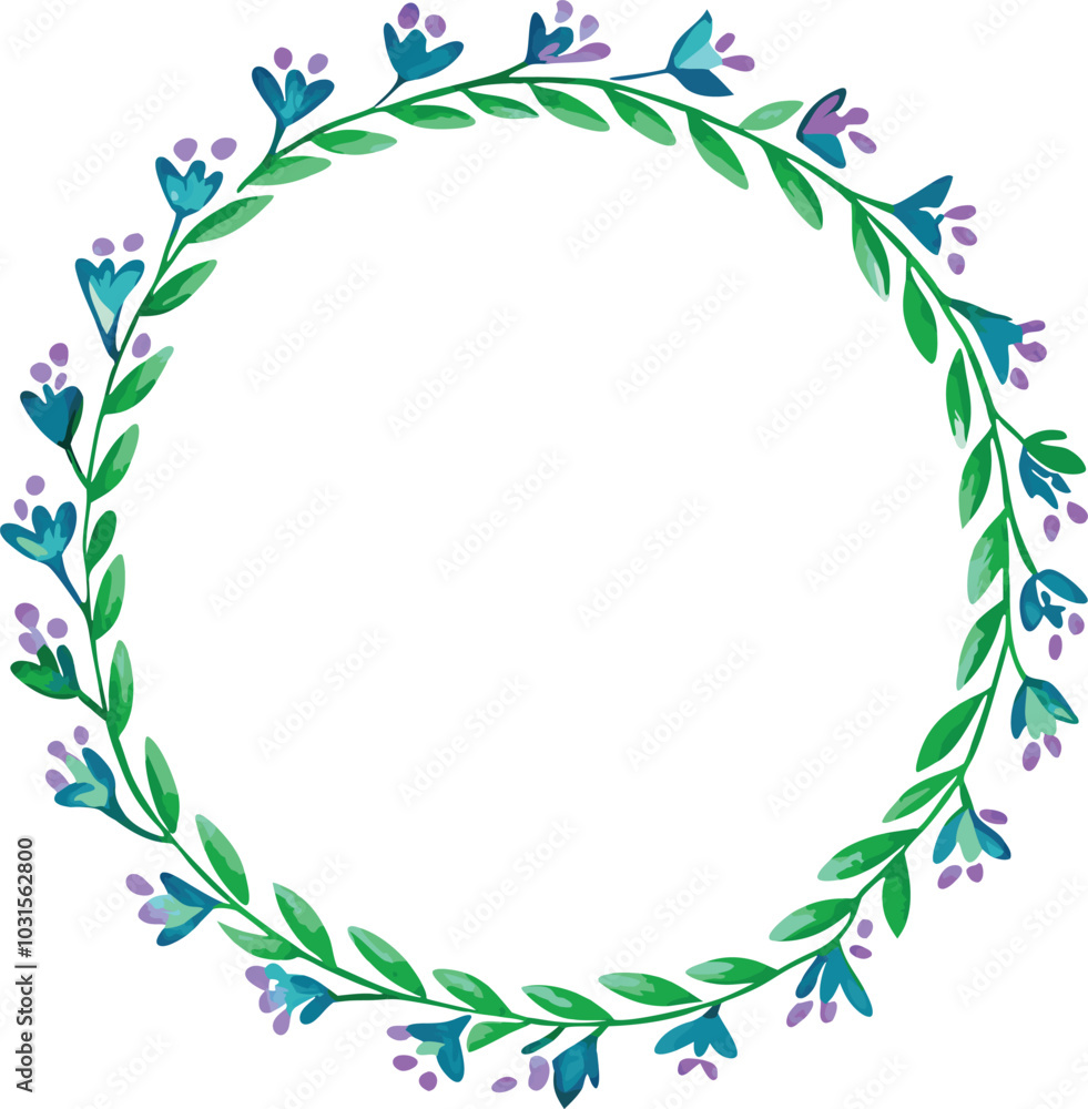 Obraz premium Floral Wreath With Blue and Purple Flowers