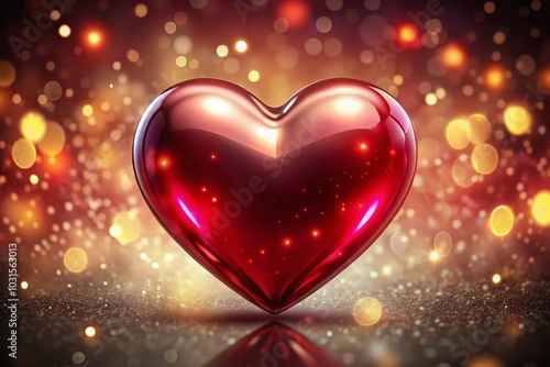 Red Metallic Heart Illustration PNG with Bokeh Effect for Graphics and Design Use