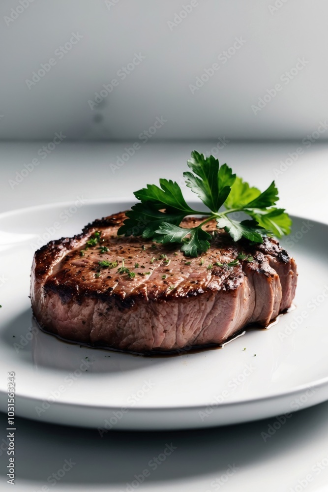 Steak with parsley - this is a concise and descriptive sentence that effectively communicates the image being depicted. Steak with parsley - this is a concise and descriptive sentence that effectively communicates the image being depicted.