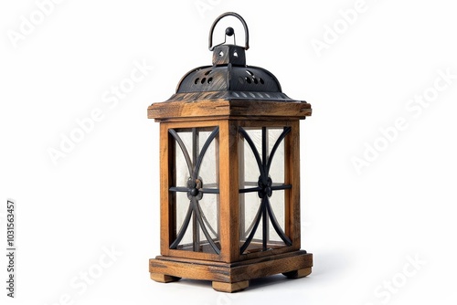 Rustic Wooden Lantern Isolated On White Background