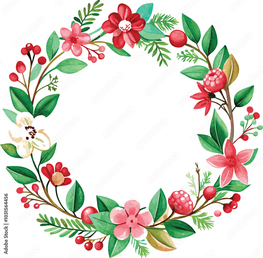 Fototapeta premium Watercolor Floral Wreath Circle Design
