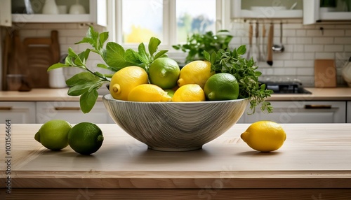 Wallpaper Mural A decorative bowl of lemons and limes, placed in the center of a kitchen island with fresh herbs nearby. Torontodigital.ca